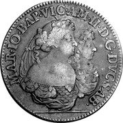 Italy Scudo Bianco Vittorio Amedeo II 1675 KM# 292 MAR. IO. BAP. VIC. AM. II. D. G. DVC. SAB. coin obverse Italy Scudo Bianco Vittorio Amedeo II 1675 KM# 292 MAR. IO. BAP. VIC. AM. II. D. G. DVC. SAB. coin obverse