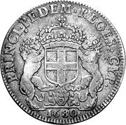 Italy Scudo Bianco Vittorio Amedeo II 1675 KM# 292 PRINCI. PEDEM. REGES. CYP. 1680 coin reverse Italy Scudo Bianco Vittorio Amedeo II 1675 KM# 292 PRINCI. PEDEM. REGES. CYP. 1680 coin reverse