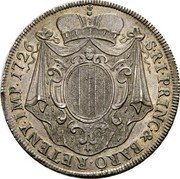 Italy Tallero Antonio Tolomeo Trivulzio Gallio 1726 KM# 36 S R I PRINC & BARO RETENY IMP 1726 coin reverse Italy Tallero Antonio Tolomeo Trivulzio Gallio 1726 KM# 36 S R I PRINC & BARO RETENY IMP 1726 coin reverse