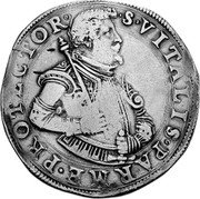 Italy Tallero Ranuccio Farnese II ND (1626) DAV# 4117 S VITALIS PARME PROTECTOR coin reverse Italy Tallero Ranuccio Farnese II ND (1626) DAV# 4117 S VITALIS PARME PROTECTOR coin reverse