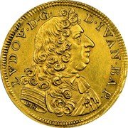 Italy Zecchino Giovanni Baptiste. Piombino 1696 KM# 33 LVDOV D G D IVAN BAP coin obverse Italy Zecchino Giovanni Baptiste. Piombino 1696 KM# 33 LVDOV D G D IVAN BAP coin obverse