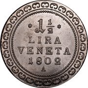 Italy 1-1/2 Lira (30 Soldi) Francesco I Lorraine 1802 A KM# 793 1/2 LIRA VENETA 1802 A coin reverse Italy 1-1/2 Lira (30 Soldi) Francesco I Lorraine 1802 A KM# 793 1/2 LIRA VENETA 1802 A coin reverse