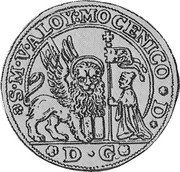 Italy 1/2 Ducatone (62 Soldi) (Alvise Mocenigo IV) KM# 661 S M V ALOY MOCENICO . D. D G coin obverse Italy 1/2 Ducatone (62 Soldi) (Alvise Mocenigo IV) KM# 661 S M V ALOY MOCENICO . D. D G coin obverse