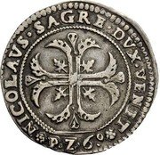 Italy 70 Soldi Nicolo Sagredo 1675 PZ6 KM# 337 NICOLAVS SAGRE DVX VENET PZ6 coin obverse Italy 70 Soldi Nicolo Sagredo 1675 PZ6 KM# 337 NICOLAVS SAGRE DVX VENET PZ6 coin obverse