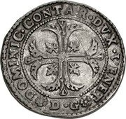 Italy 1/2 Scudo (70 Soldi; 3 Lire) Foliated Cross. Domenico Contarini ND DG KM# 306 DOMINIC CONAR D(VX) VE(N)(ET) coin obverse Italy 1/2 Scudo (70 Soldi; 3 Lire) Foliated Cross. Domenico Contarini ND DG KM# 306 DOMINIC CONAR D(VX) VE(N)(ET) coin obverse