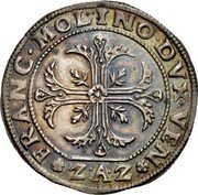 Italy 1/2 Scudo (70 Soldi; 3 Lire) Foliated Cross. Francesco Molin ND ZAZ KM# 207 FRANC MOLINO DVX VE(N)(ET) coin obverse Italy 1/2 Scudo (70 Soldi; 3 Lire) Foliated Cross. Francesco Molin ND ZAZ KM# 207 FRANC MOLINO DVX VE(N)(ET) coin obverse