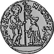 Italy 1/2 Zecchino Christ in Beaded Ellipse. Nicolo Sagredo ND KM# 343 NICOL SAG S M VENE coin obverse Italy 1/2 Zecchino Christ in Beaded Ellipse. Nicolo Sagredo ND KM# 343 NICOL SAG S M VENE coin obverse