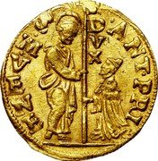 Italy 1/2 Zecchino Christ in Beaded Ellipse. Antonio Priuli ND KM# 104 ANT PRI S M VENE DVX coin obverse Italy 1/2 Zecchino Christ in Beaded Ellipse. Antonio Priuli ND KM# 104 ANT PRI S M VENE DVX coin obverse