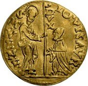 Italy 1/2 Zecchino Christ in Beaded Ellipse. Giovanni Pesaro ND KM# 292 IO PISAVR S M VENE DVX coin obverse