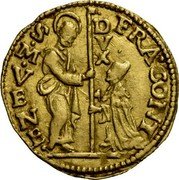 Italy 1/2 Zecchino Christ in Beaded Ellipse. Francesco Contarini ND R KM# 129 FRA CONT S M VENE DVX coin obverse Italy 1/2 Zecchino Christ in Beaded Ellipse. Francesco Contarini ND R KM# 129 FRA CONT S M VENE DVX coin obverse