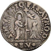 Italy 1/32 Scudo (5 Soldi) St. Justina. Giovanni Pesaro 1658 KM# 279 S M VEN IO PISAVRO D coin obverse Italy 1/32 Scudo (5 Soldi) St. Justina. Giovanni Pesaro 1658 KM# 279 S M VEN IO PISAVRO D coin obverse