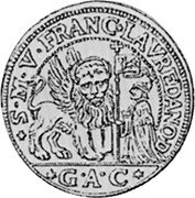 Italy 1/4 Ducatone (31 Soldi) St. Justina. Francesco Loredan ND GAC KM# 606 S M V FRANC LAVREDANO D GAC coin obverse Italy 1/4 Ducatone (31 Soldi) St. Justina. Francesco Loredan ND GAC KM# 606 S M V FRANC LAVREDANO D GAC coin obverse