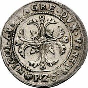 Italy 1/4 Scudo (35 Soldi) Foliated Cross. Nicolo Sagredo 1675 PZ6 KM# 334 NICOLAVS SAGRE DVX VENET P Z 6 coin obverse Italy 1/4 Scudo (35 Soldi) Foliated Cross. Nicolo Sagredo 1675 PZ6 KM# 334 NICOLAVS SAGRE DVX VENET P Z 6 coin obverse
