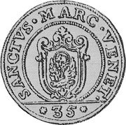 Italy 1/4 Scudo (35 Soldi) (Alvise Mocenigo IV) KM# 659 SANCTVS MARC VENET 35 coin reverse Italy 1/4 Scudo (35 Soldi) (Alvise Mocenigo IV) KM# 659 SANCTVS MARC VENET 35 coin reverse