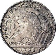 Italy 1/4 Tallero Allegorical Female Bust of Republic 1781 KM# 728 PAULO RAINERIO DUCE 1781 coin obverse Italy 1/4 Tallero Allegorical Female Bust of Republic 1781 KM# 728 PAULO RAINERIO DUCE 1781 coin obverse