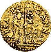 Italy 1/4 Zecchino Christ in Beaded Ellipse. Giovanni Pesaro ND KM# 291 IOANNES PISAVRO DVX coin obverse Italy 1/4 Zecchino Christ in Beaded Ellipse. Giovanni Pesaro ND KM# 291 IOANNES PISAVRO DVX coin obverse