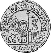 Italy 1/8 Ducatone (15-1/2 Soldi) St. Justina. Paolo Renier 1779 LAF KM# 698 S M V PAVL RAINER D LAF coin obverse Italy 1/8 Ducatone (15-1/2 Soldi) St. Justina. Paolo Renier 1779 LAF KM# 698 S M V PAVL RAINER D LAF coin obverse