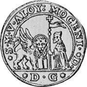 Italy 1/8 Ducatone (15-1/2 Soldi) (St. Justina. Alvise Mocenigo IV) KM# 655 S M V ALOY MOCENI D G coin obverse Italy 1/8 Ducatone (15-1/2 Soldi) (St. Justina. Alvise Mocenigo IV) KM# 655 S M V ALOY MOCENI D G coin obverse