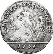 Italy 1/8 Tallero Allegorical Female Bust of Republic 1796 KM# 768 LUDOVICO MANIN DUCE 1790 coin obverse Italy 1/8 Tallero Allegorical Female Bust of Republic 1796 KM# 768 LUDOVICO MANIN DUCE 1790 coin obverse