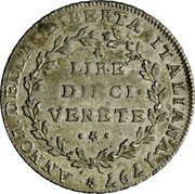 Italy 10 Lira Venice 1797 AS KM# 776 ANNO I DELLA LIBERTA ITALIANA 1797 coin reverse Italy 10 Lira Venice 1797 AS KM# 776 ANNO I DELLA LIBERTA ITALIANA 1797 coin reverse