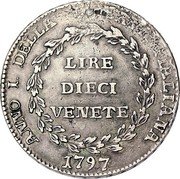 Italy 10 Lira Venice 1797 KM# 777 ANNO 1. DELLA LIBERTA ITALIANA LIRE DIECI VENETE 1797 coin reverse Italy 10 Lira Venice 1797 KM# 777 ANNO 1. DELLA LIBERTA ITALIANA LIRE DIECI VENETE 1797 coin reverse