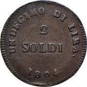 Italy 2 Soldi Charles Louis 1804 C# 46 UN DECIMO DI LIRA 2 SOLDI 1804 coin reverse Italy 2 Soldi Charles Louis 1804 C# 46 UN DECIMO DI LIRA 2 SOLDI 1804 coin reverse