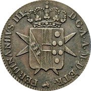 Italy 2 Soldi Ferdinando III 1818 C# 55 FERDINANDVS III D C A A M D ETR coin obverse Italy 2 Soldi Ferdinando III 1818 C# 55 FERDINANDVS III D C A A M D ETR coin obverse