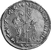Italy 20 Zecchino Christ in Beaded Ellipse. Francesco Molin ND KM# 217 FRANC MOLINO S M VENETVS DVX coin obverse Italy 20 Zecchino Christ in Beaded Ellipse. Francesco Molin ND KM# 217 FRANC MOLINO S M VENETVS DVX coin obverse