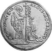 Italy 25 Zecchino Christ in Beaded Ellipse. Alvise Mocenigo III ND KM# 522 ALOYS MOCENICO S M VENETVS DVX coin obverse Italy 25 Zecchino Christ in Beaded Ellipse. Alvise Mocenigo III ND KM# 522 ALOYS MOCENICO S M VENETVS DVX coin obverse