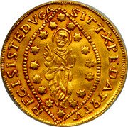 Italy 4 Zecchino Christ in Beaded Ellipse. Alvise Mocenigo III ND KM# 519 SIT T XPE DAT Q TV REGIS ISTE DVCA coin reverse Italy 4 Zecchino Christ in Beaded Ellipse. Alvise Mocenigo III ND KM# 519 SIT T XPE DAT Q TV REGIS ISTE DVCA coin reverse
