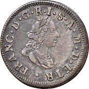 Italy Dieci Quattrino (2 Crazie) Francesco III 1759 C# 2 FRANC D G R I S A M D ETR coin obverse Italy Dieci Quattrino (2 Crazie) Francesco III 1759 C# 2 FRANC D G R I S A M D ETR coin obverse