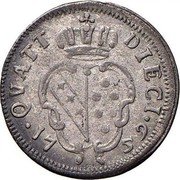 Italy Dieci Quattrino (2 Crazie) Francesco III 1759 C# 2 QUATT DIECI 17 59 coin reverse Italy Dieci Quattrino (2 Crazie) Francesco III 1759 C# 2 QUATT DIECI 17 59 coin reverse