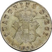 Italy Dieci Quattrino Leopold II 1858 C# 67 QUATTRINI DIECI 1858 coin reverse Italy Dieci Quattrino Leopold II 1858 C# 67 QUATTRINI DIECI 1858 coin reverse