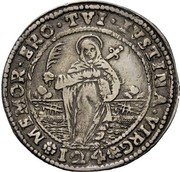 Italy Ducato Giovanni Pesaro 1658 KM# 289 124 MEMOR. ERO. TVI. IVSTINA. VIRG coin reverse Italy Ducato Giovanni Pesaro 1658 KM# 289 124 MEMOR. ERO. TVI. IVSTINA. VIRG coin reverse