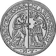 Italy Ducato Mozzo (120 Soldi) Lion of St. Mark. Marino Grimani ND NT KM# 2 PROTEGENOS MARIN GRIM N T coin obverse Italy Ducato Mozzo (120 Soldi) Lion of St. Mark. Marino Grimani ND NT KM# 2 PROTEGENOS MARIN GRIM N T coin obverse