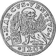 Italy Ducato Mozzo (120 Soldi) Lion of St. Mark. Marino Grimani ND NT KM# 2 S MARCVS VENETVS 120 coin reverse Italy Ducato Mozzo (120 Soldi) Lion of St. Mark. Marino Grimani ND NT KM# 2 S MARCVS VENETVS 120 coin reverse