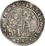 Italy Ducato Marcantonio Giustinian ND ZAL KM# 381 S M V M ANT IVSTINIANVS D Z AL coin obverse Italy Ducato Marcantonio Giustinian ND ZAL KM# 381 S M V M ANT IVSTINIANVS D Z AL coin obverse