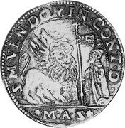 Italy Ducatone Domenico Contarini 1659 MAS KM# 307 S M VEN DOMIN CONT D M A S coin obverse Italy Ducatone Domenico Contarini 1659 MAS KM# 307 S M VEN DOMIN CONT D M A S coin obverse