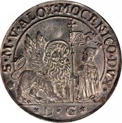 Italy Ducatone (Alvise Mocenigo IV) KM# 664 S M V ALOY MOCENICO DVX D G coin obverse Italy Ducatone (Alvise Mocenigo IV) KM# 664 S M V ALOY MOCENICO DVX D G coin obverse