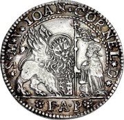 Italy Ducatone Giovanni Corner II ND FAP KM# 476 S M V IOAN CORNEL D F A P coin obverse Italy Ducatone Giovanni Corner II ND FAP KM# 476 S M V IOAN CORNEL D F A P coin obverse