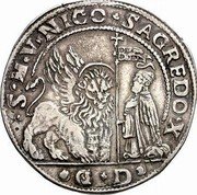Italy Ducatone Nicolo Sagredo ND GD KM# 339 S M V NICO SAGREDO X G D coin obverse Italy Ducatone Nicolo Sagredo ND GD KM# 339 S M V NICO SAGREDO X G D coin obverse