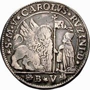 Italy Ducatone St. Justina. Carlo Ruzzini ND KM# 532 S M V CAROLVS RVZINI D coin obverse Italy Ducatone St. Justina. Carlo Ruzzini ND KM# 532 S M V CAROLVS RVZINI D coin obverse