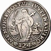 Italy Ducatone St. Justina. Carlo Ruzzini ND KM# 532 MEMOR ERO TVI IVSTINA VIRG 124 coin reverse Italy Ducatone St. Justina. Carlo Ruzzini ND KM# 532 MEMOR ERO TVI IVSTINA VIRG 124 coin reverse