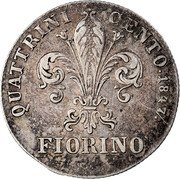 Italy Fiorino Leopold II 1847 C# 72a QUATTRINI CENTO 1843 FIORINO coin reverse Italy Fiorino Leopold II 1847 C# 72a QUATTRINI CENTO 1843 FIORINO coin reverse