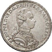 Italy Francescone Pietro Leopoldo 1777 C# 24.2 P LEOPOLDVS D G P R H ET B A A M D ETR coin obverse Italy Francescone Pietro Leopoldo 1777 C# 24.2 P LEOPOLDVS D G P R H ET B A A M D ETR coin obverse
