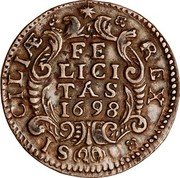 Italy Grano Carlo II 1698 RC KM# 71 FE LICI TAS 1698 REX SI CILIÆ coin reverse Italy Grano Carlo II 1698 RC KM# 71 FE LICI TAS 1698 REX SI CILIÆ coin reverse