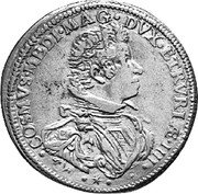 Italy Piastre Cosimo II 1609 DAV# 4188 COSMVS MEDI MAG DVX ETRVRIAE IIII coin obverse Italy Piastre Cosimo II 1609 DAV# 4188 COSMVS MEDI MAG DVX ETRVRIAE IIII coin obverse
