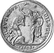 Italy Piastre Cosimo II 1609 DAV# 4188 FILIVS MEVS DILECTVS 1609 coin reverse Italy Piastre Cosimo II 1609 DAV# 4188 FILIVS MEVS DILECTVS 1609 coin reverse