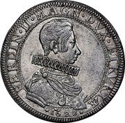 Italy Piastre Ferdinando II 1628 DAV# 4199 FERDIN II MAGN DVX ETRVRIAE 1628 coin obverse Italy Piastre Ferdinando II 1628 DAV# 4199 FERDIN II MAGN DVX ETRVRIAE 1628 coin obverse