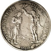 Italy Piastre Cosmos III 3rd type 1680/1681 DAV# 4210 FILIVSMEVS DILEC TVS 1681 coin reverse Italy Piastre Cosmos III 3rd type 1680/1681 DAV# 4210 FILIVSMEVS DILEC TVS 1681 coin reverse